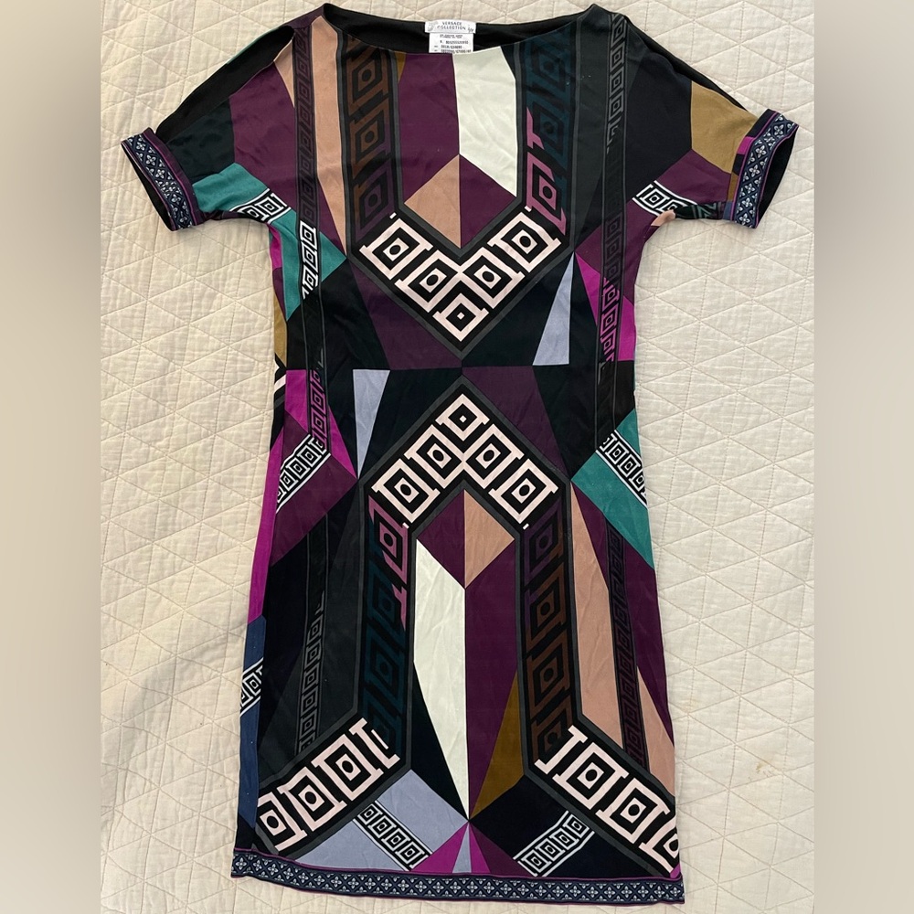 VERSACE COLLECTION Cold Shoulder Print‎ Jersey Shift Dress Size 40 $850